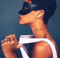rihanna, zdjęcie, tatuaż, szyja, włosy, muzyka