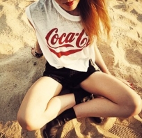 plaża, cola, coca-cola, światło, dziewczyna, lato, modelka