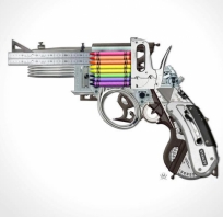 pistolet, śmieszny, kredki, zdjęcie