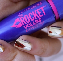maybelline, tusz, srebrne, paznokcie, metaliczne, czarny, rocket, objętość