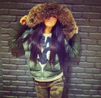 zima, kurtka, spodnie, moro, zielenie, girl, look, fashion