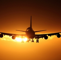 samolot, słońce, zachód, boeing, zdjęcie, fotografia