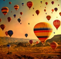 zdjęcie, balony, inspiracja, widok, zachód, pustynia, niebo