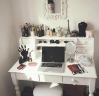 kosmetyka, kącik, piękności, make- up,  lustro, miejsce, komoda, uroda