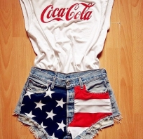stylish, stylowe, połączenie, flaga, usa, coca, cola, t-shirt, jeansowe, szorty, spodenki