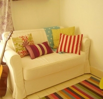 kanapa, gitara, poduszki, kolorowe, piękna, biała, home, decore