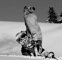 zima, dziewczyna, deska, snowboard, śnieg