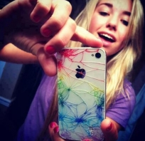 iPhone, pęknięty, blondyna 