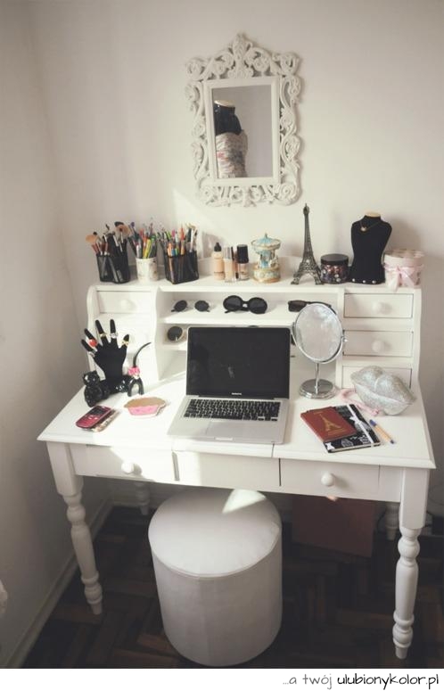 biurko, laptop, piękne, lusterko, stylowe