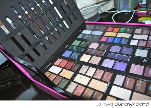 makijaż, paleta, kolorowa, cienie, oczy, pędzelki, glam
