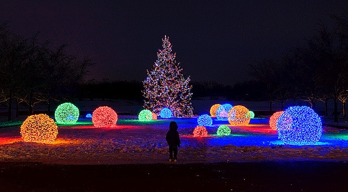 Boże Narodzenie, lampki choinkowe, śnieg, zima