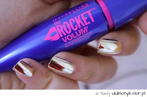 maybelline, tusz, srebrne, paznokcie, metaliczne, czarny, rocket, objętość