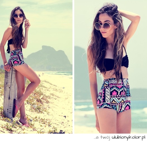 moda, na plażę, fashion, rihanna, szorty, top, okulary