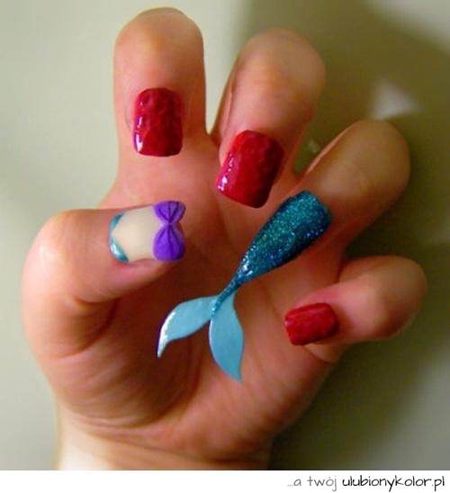 paznokcie, delfin, wieloryb, kolorowe, nail, art, sweet, colours