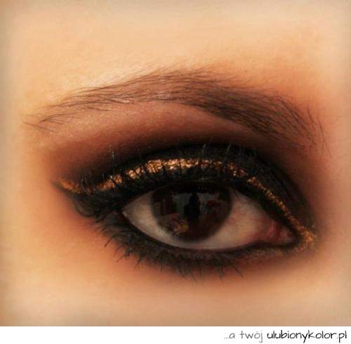 makijaż, kreska, miedziana, czarne, smokey, eyes, oczy