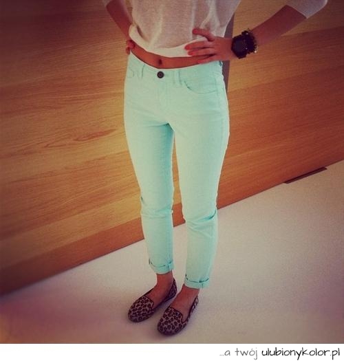 spodnie, elastyczne, jeans, pastelowe, miętowe, zara, lato