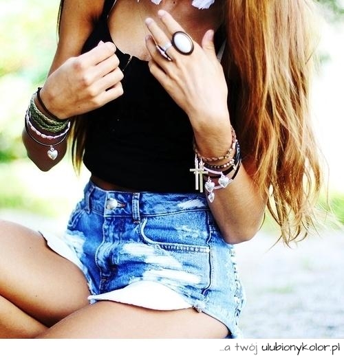 biżuteria, spodenki, jeans, top, hipie, jupie, stylowo