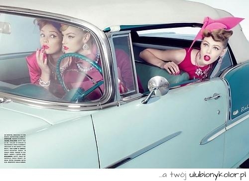 4 s, 50s, samochód, Chicas, kolor, cute
