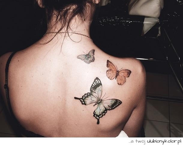 niesamowite, piękne, Motyl, tatuaż, plecy