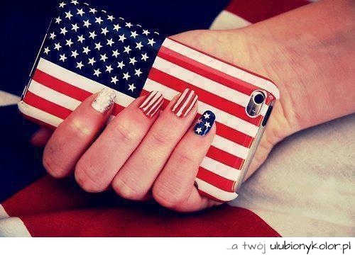 paznokcie, usa, flaga, nails, obudowa, na telefon, malowanie, modne