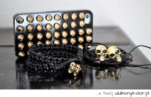 czaszki, złote, ćwieki, rock, rockabillity, punk, dodatki, obudowa, bransoletki