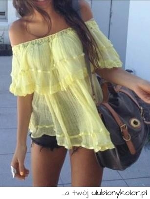 żółta, bluzka, hippie, jupie, szorty, spodenki, lato, fashion, duża, torba
