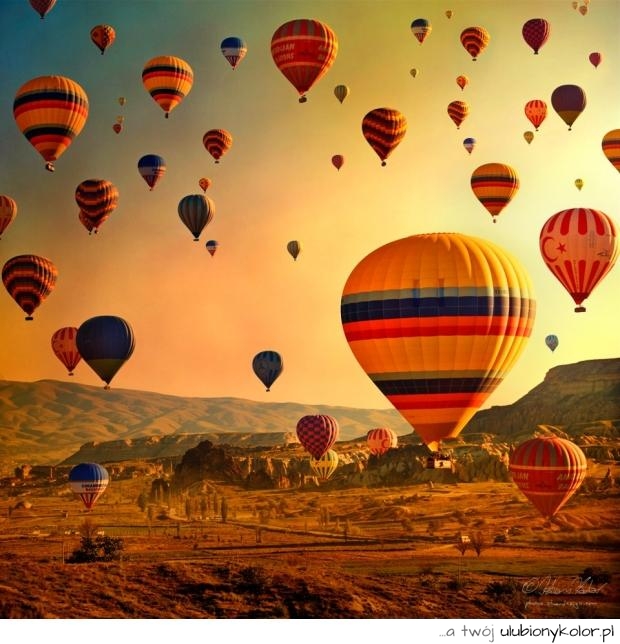 zdjęcie, balony, inspiracja, widok, zachód, pustynia, niebo