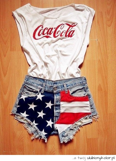 stylish, stylowe, połączenie, flaga, usa, coca, cola, t-shirt, jeansowe, szorty, spodenki