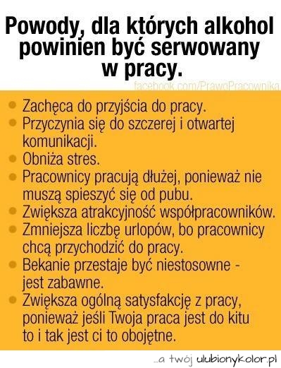 Powody, dla których alkohol powinien być serwowany w pracy.