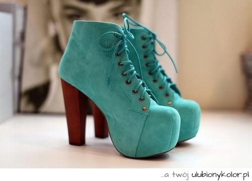 buty, moda, szpilki, turkus, szerokie, sznurówki, śmieszne, ciekawe