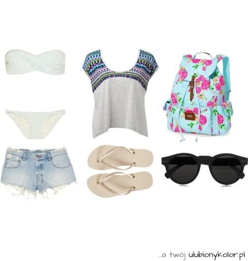 zestaw, okulary, bluzka, spodenki, klapki, lato moda, kwiaty, damska, bielizna, blog