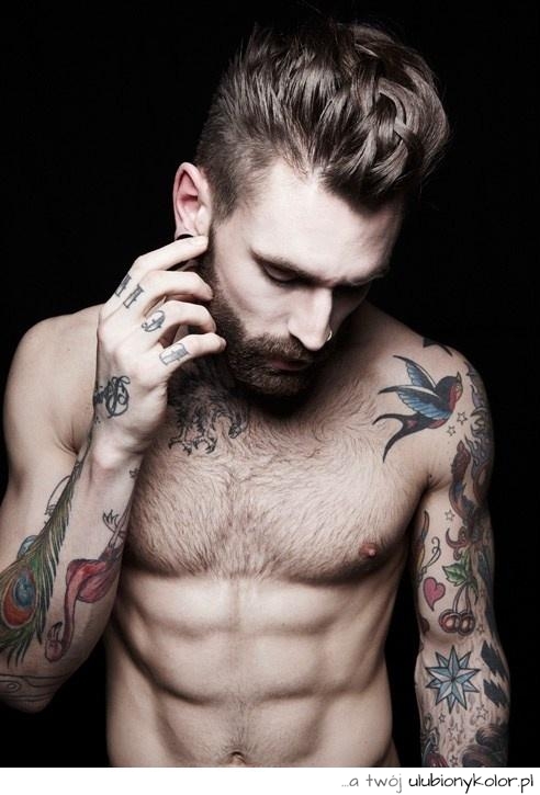 tatuaż, fitness, sexy, mięśnie, chłopak, facet, ptak