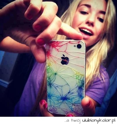 iPhone, pęknięty, blondyna 