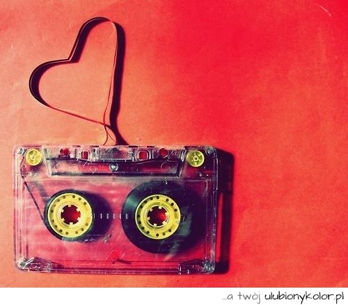taśma, kaseta, serce, kolory, czerwień, art, pop, music, muzyka, love