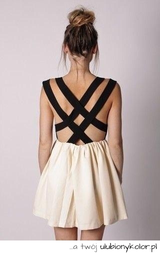 piękna sukienka, głęboki, dekold, tył, paski, beż, czerń, sweet, love