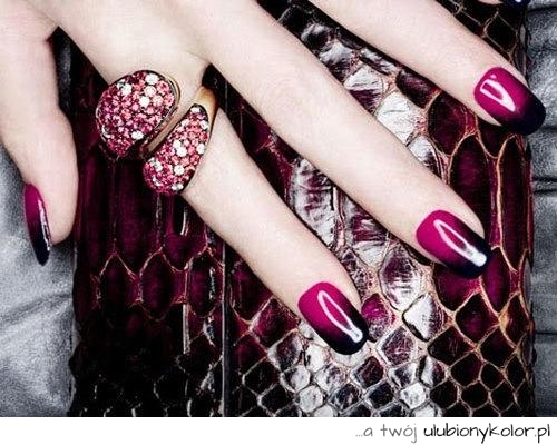 piękne, paznokcie, manicure, french, czerń, róż, girl, sylwester