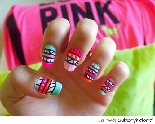 paznokcie, nails, kolorowe, kolorki, pisanki, neon, neonowe, wzorki, girl