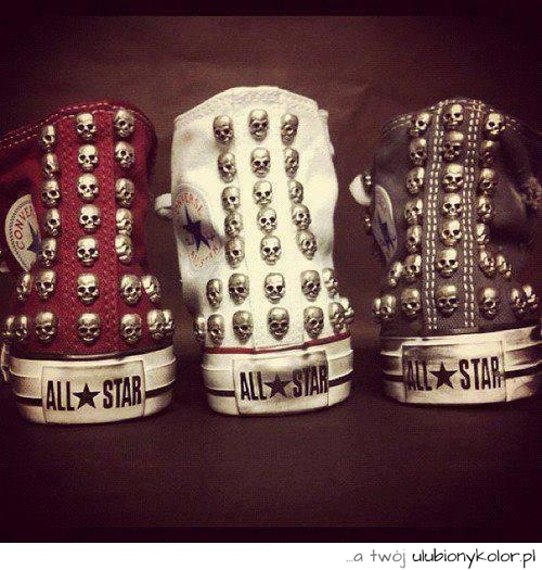 trampki, converse, all, stars, czaszki, nity, ćwieki, young, love