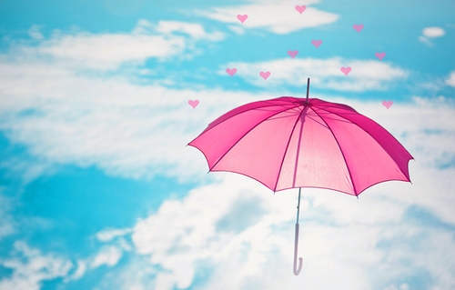 Parasol, PIN, Serca, Różowe, Chmury, Niebieski